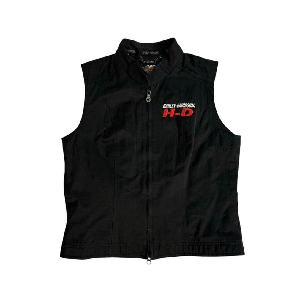 harley davidson zip up vest women's medium embroidered logo back hit motorcycle